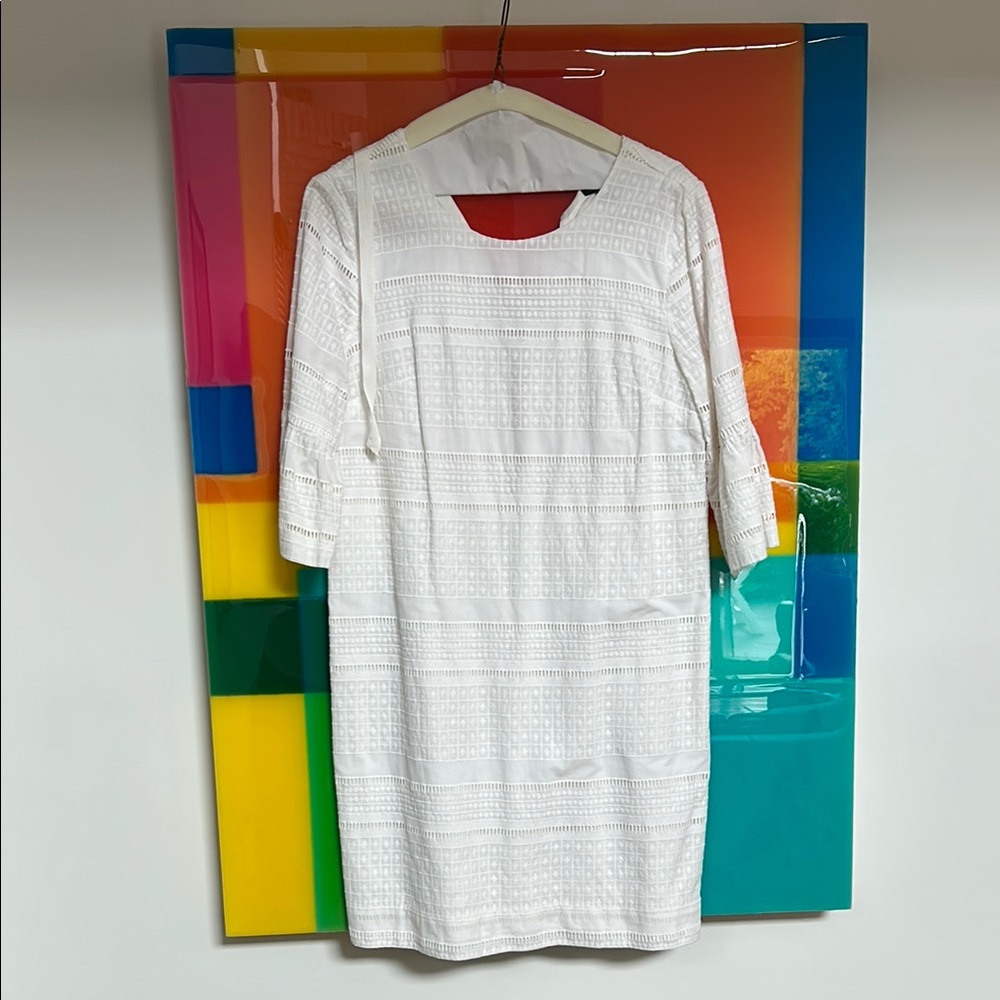 J. Crew White Sheath Dress Short Sleeve Scoop Neck
